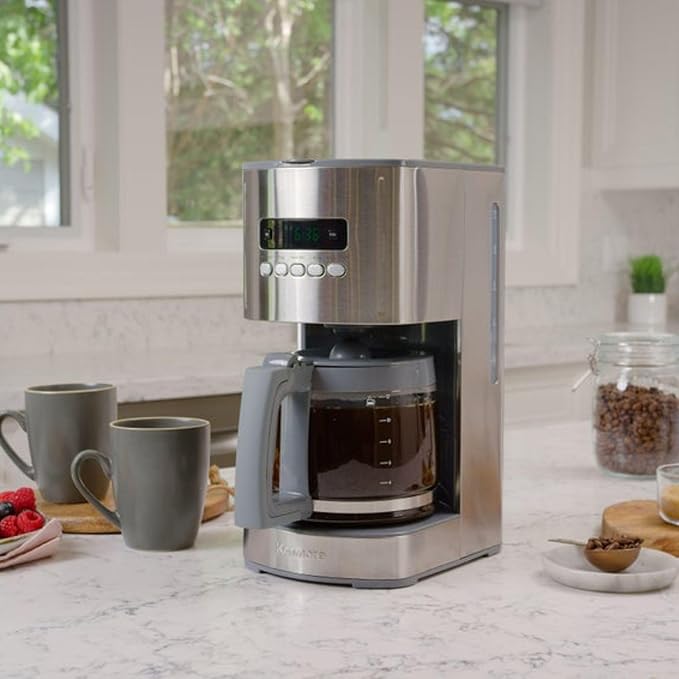 Koolatron Kenmore Elite Drip Coffee Maker - 12-Cup Programmable Coffee Machine With Glass Pot Pause and Pour Auto Shut-Off Large Water Reservoir Reusable Filter Dishwasher Safe Carafe