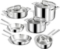 10-Piece Triply Stainless Steel Cookware Set - Fully Clad Pots and Pans Set with 8 Qt Pasta Pot Saute Saucepan Frying Pan - Non Toxic Cookware - Induction Dishwasher &amp Oven Safe