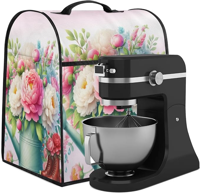 Kitchen Aid Mixer Cover Flower Florals Stand Mixer Cover Compatible with 6-8 Quarts Stand Mixers Dust Covers with Zipper Pocket Foldable Washable Kitchen Aid Organizer Bag