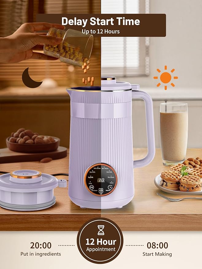 Nut Milk Maker Machine 35oz Homemade Soy Almond Oat Coconut Plant Based and Non Dairy Beverages 8 in 1 Automatic Soybean Machine With 12H Delay Start/Keep Warm/Boil Water