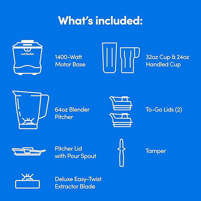 nutribullet® SmartSense Blender Combo 1400W 64oz Pitcher 32oz &amp 24oz Cups 5-Speed Smoothies Ice and Frozen Fruit Nut Milk Soup Matte White NBF50700AW