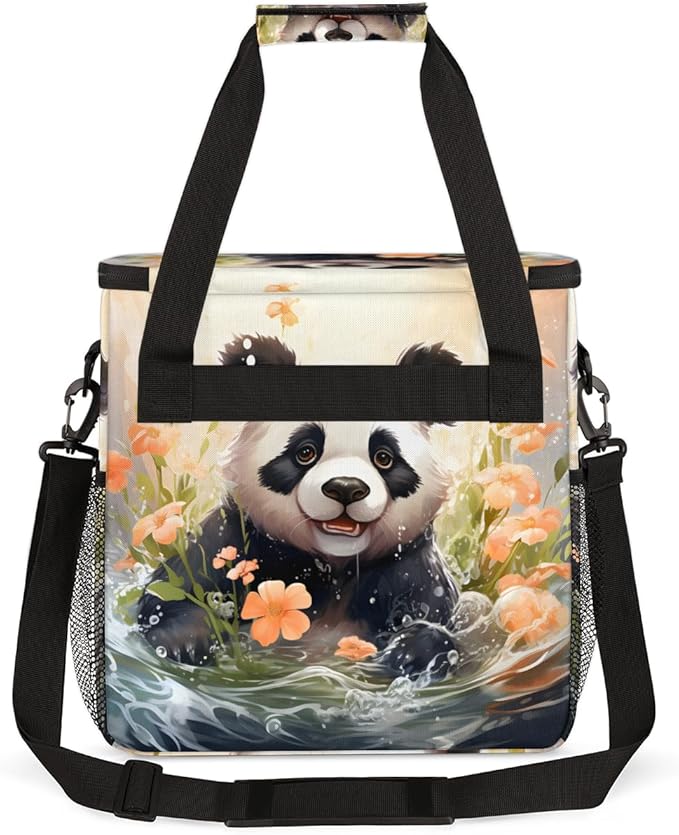 Panda Coffee Maker Carrying Bag Orange Flower Portable Travel Storage Tote Bag Compatible with K-Mini or K-Mini Plus Single Serve Coffee Brewer Carrying Case with Multiple Pockets &amp Shoulder Str