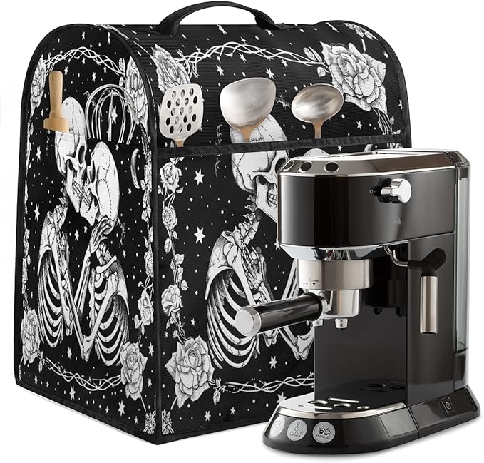 Kitchen Aid Mixer Cover Halloween Flower White Skull Stand Mixer Cover Compatible with 6-8 Quarts Stand Mixers Dust Covers with Zipper Pocket Foldable Washable Kitchen Aid Organizer Bag