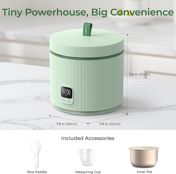 TOKIT Rice Cooker Small 3 Cup Uncooked /6 Cup Cooked Modern Multifunctional Mini Rice Cooker with 24-H Timer &amp Warmer for 1-3 People Ceramic Coated Non-Stick Pot 8 Cook Functions Avocado Green