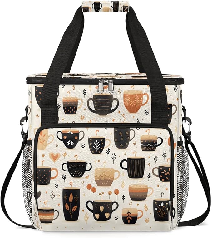 Coffee Print Coffee Maker Carrying Bag for Keurig K-Mini or K-Mini Plus Storage Portable Coffee Maker Travel Bag