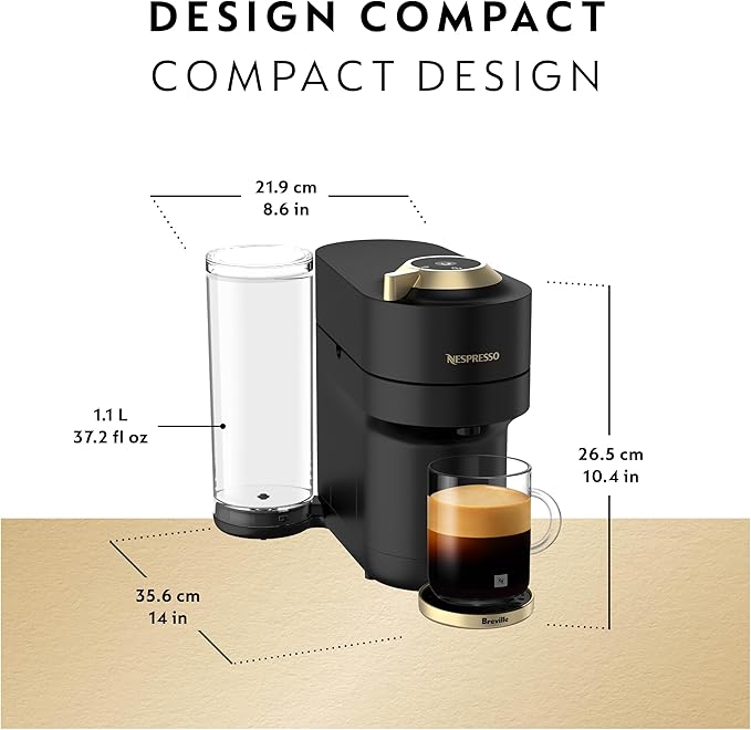 Nespresso Limited-Edition Vertuo Pop+ Coffee and Espresso Maker by Breville Matte Black Gold Descaling Kit