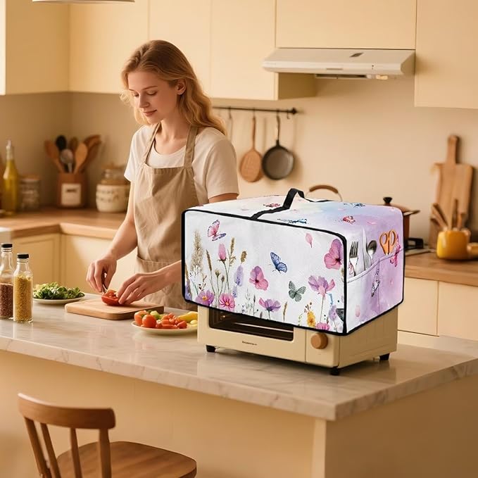 Doojoayie Toaster Cover 6 Slice Kitchen Appliance Covers 19.7x16x 10 Small Appliance Dust Protector with Top Handle Easy to StorangeButterfly Print