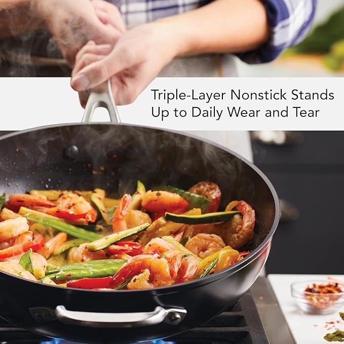 KitchenAid Hard Anodized Induction Nonstick Stir Fry Pan/Wok with Helper Handle 12.25 Inch - Matte Black