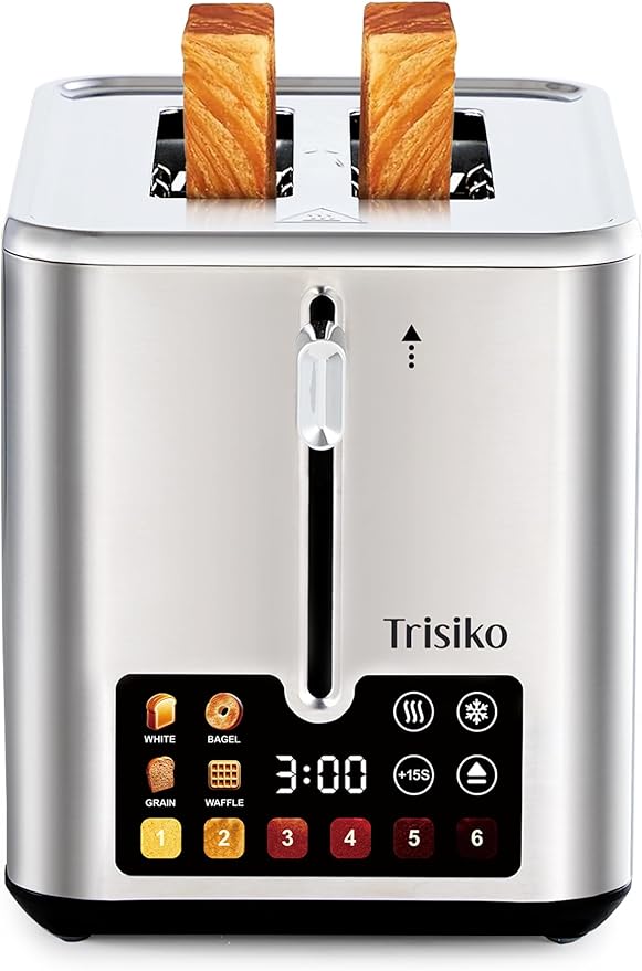 Trisiko® Touch Screen Toaster 2 Slice Stainless Steel Smart Toaster with Digital Timer 1.38 Extra-Wide Slots for Bread&amp Bagelwith Reheat Defrost Cancel +15s Boost Great for Home OfficeDo