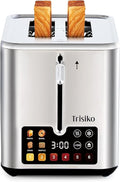 Trisiko® Touch Screen Toaster 2 Slice Stainless Steel Smart Toaster with Digital Timer 1.38 Extra-Wide Slots for Bread&amp Bagelwith Reheat Defrost Cancel +15s Boost Great for Home OfficeDo