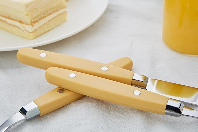 ANNOVA Silverware Set Retro/Rivet Colorful Stainless Steel Tableware Kitchen Flatware Set Utensils Includes Dinner Knives Forks Spoons Salad Forks &amp Dessert Spoons (Ginger Yellow 20 Pieces)