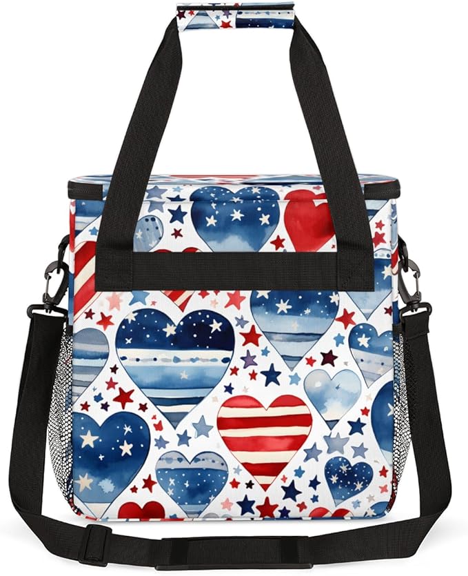 Patriotic Hearts 4th of July Coffee Maker Carrying Bag Travel Storage Bag Compatible with K-Mini or K-Mini Plus Single Serve Coffee Brewer Carrying Case with Multiple Pockets &amp Shoulder Strap