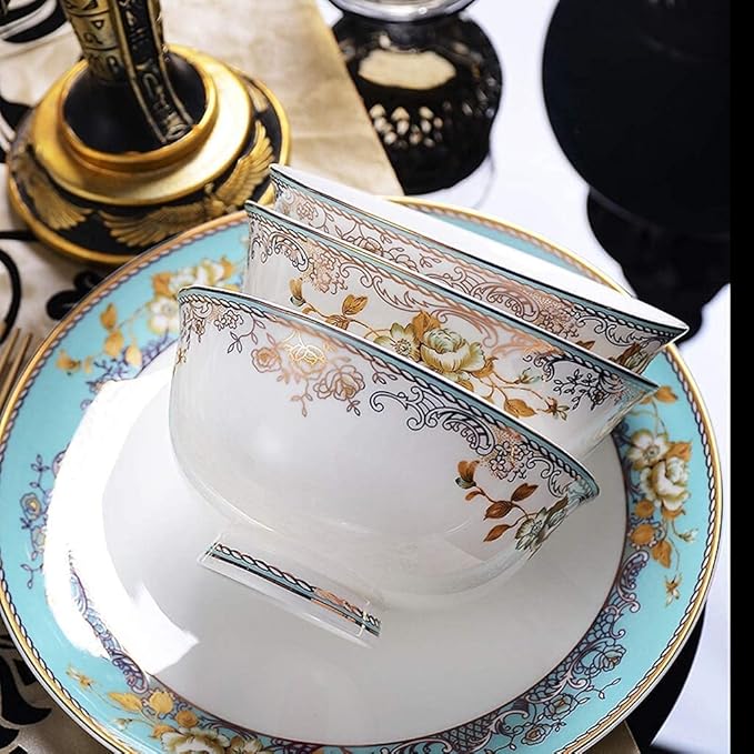Dinnerware Set Dinner Party Tableware Service Set Ceramics Dinnerware Set with 50-Piece Bowl/Stockpot/Dish/Spoon|Bone China Dinner Sets Porcelain Combination Set50pieces