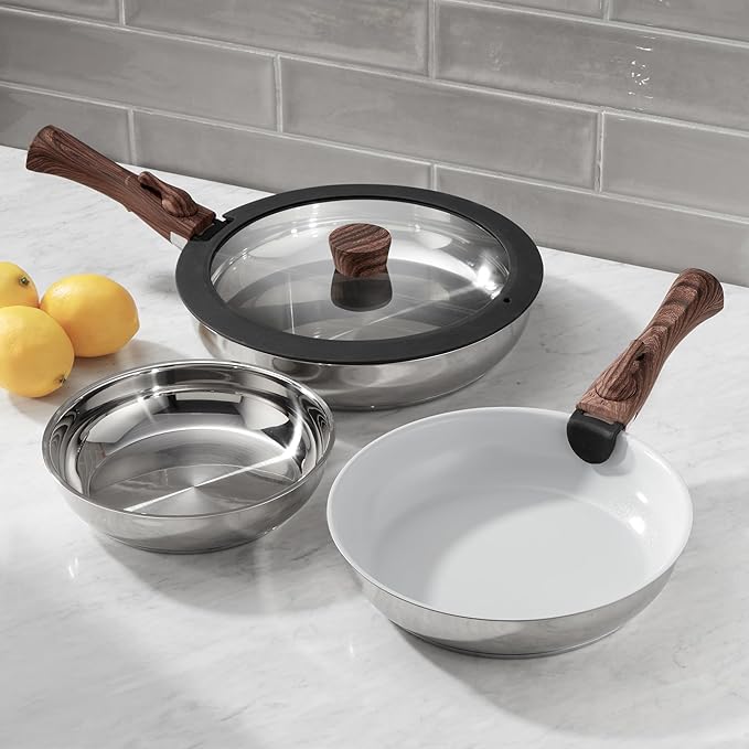 Ergo Chef Pro Series 8pc Smart Pan Set Removable Handles space-saving for kitchens RVs &amp Camping Compatible with electric gas &amp induction stoves stainless steel pans &amp ceramic PTFE &