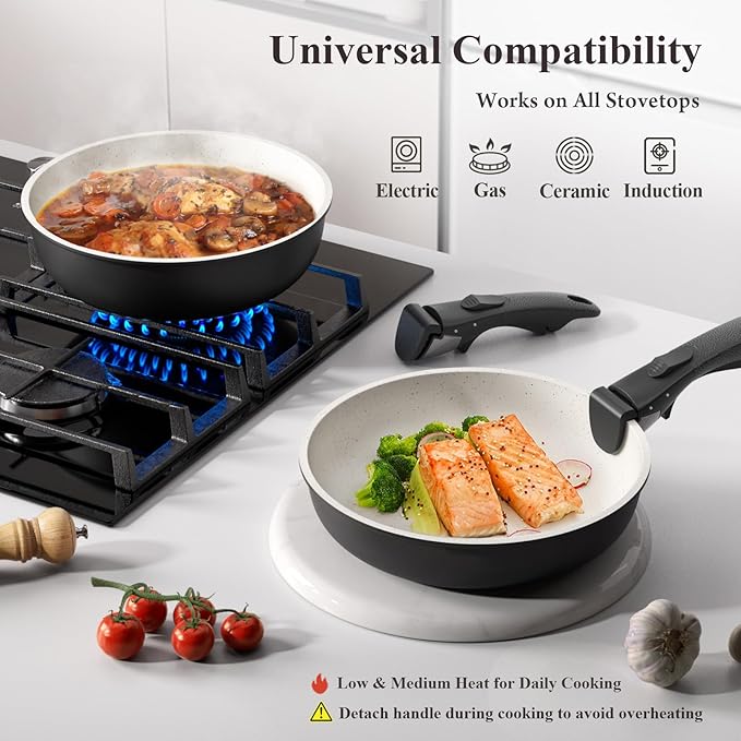 23Pcs Pots and Pans Set Non StickTitanium-Reinforced Ceramic Cookware Set with 3 Removable HandlesScratch-Resistant &amp PFAS-FreeInductionOvenDishwasher SafeStackable Space-Saving for RV &amp