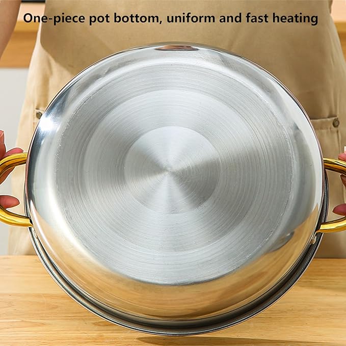 10-Piece Kitchen Pot and Pan Set Non Stick Stainless Steel Cookware Set Kitchen Aid Classic Cooking Set with Lids Soup Pot Compatible with All Cooktops(Gas Electric &amp Induction)Gold