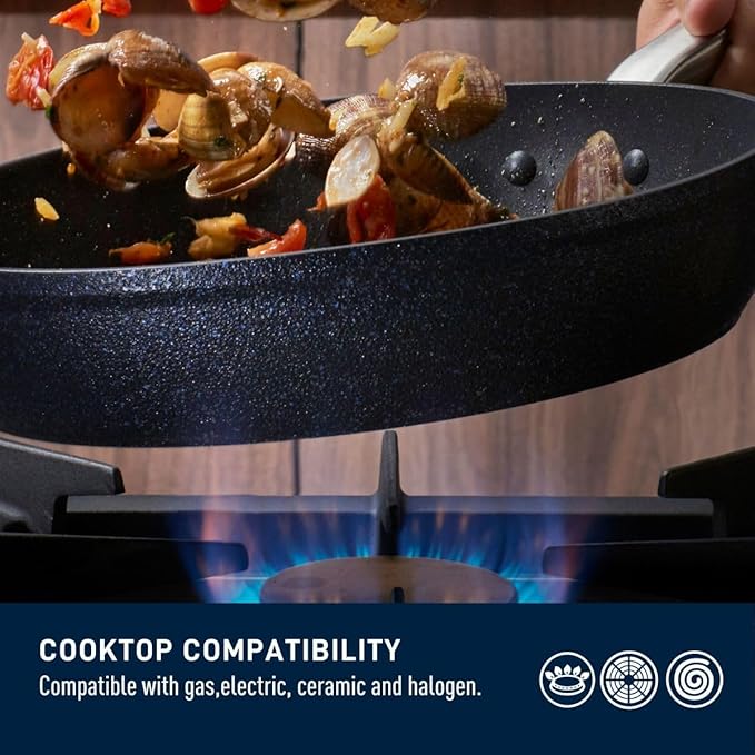 T-FAL StoneShield 5Qt / 11.8 Jumbo Cooker Non-Stick Anti-Warp Rock Texture Dishwasher &amp Oven Safe Easy to Clean