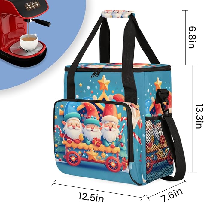 Fantastic Santa Claus Coffee Maker Carrying Bag Colorful Santa Claus Travel Storage Bag Compatible with K-Mini or K-Mini Plus Single Serve Coffee Brewer Carrying Case with Pockets &amp Shoulder Str
