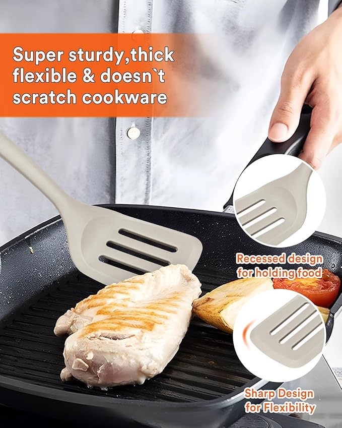 Kitchen Utensils Set 13PCS Silicone Cooking Utensils Heat Resistant Kitchen Utensil Spatula Set for Nonstick Cookware Wooden Handles Kitchen Gadgets Tools Set