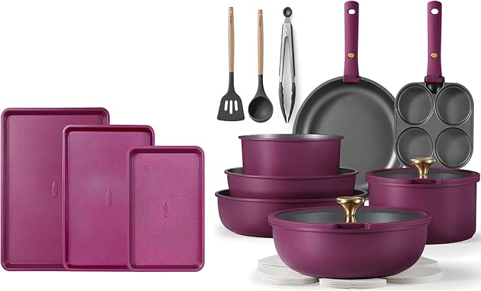 CAROTE 19pcs Pots and Pans Set and 3pcs Baking Pan Set Nonstick Cookware Set Bakeware Set