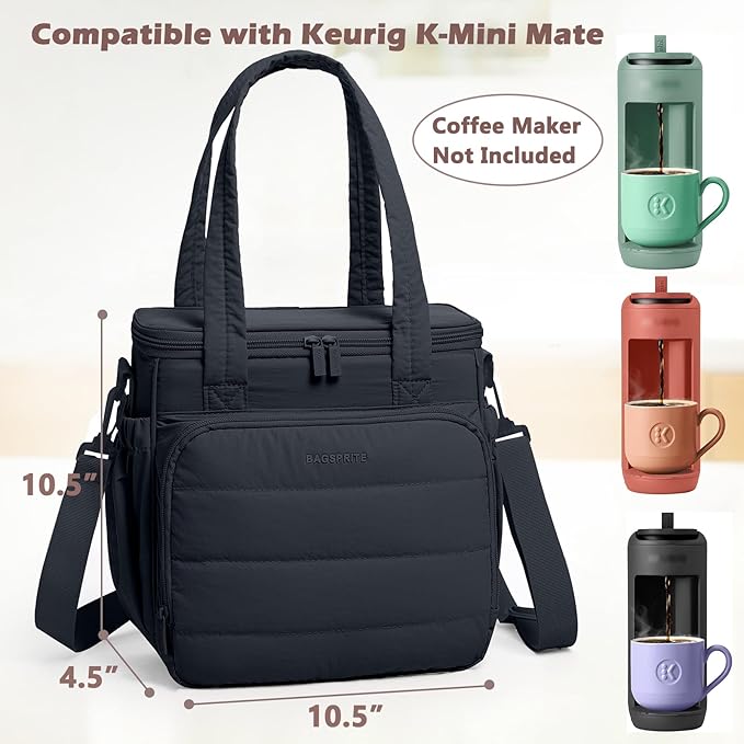 BAGSPRITE Coffee Maker Travel Bag Compatible with Keurig K-Mini Mate Carrying Case for K-Cup Single Serve Coffee Maker Portable Coffee Maker Case with Pod Organizer Mug Pockets &amp Shoulder Strap