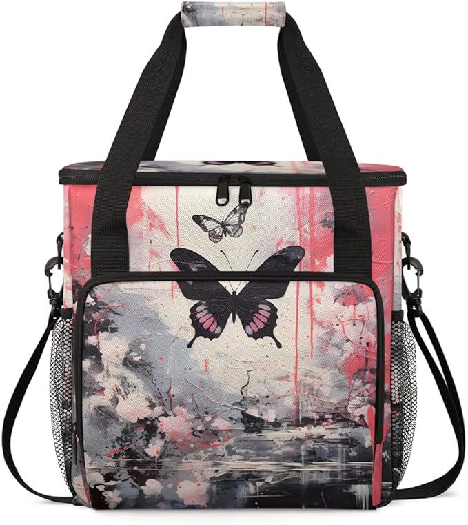 Flowers Butterfly Coffee Maker Carrying Bag Graffiti Butterfly Travel Storage Bag Compatible with K-Mini or K-Mini Plus Single Serve Coffee Brewer Carrying Case with Pockets &amp Shoulder Strap