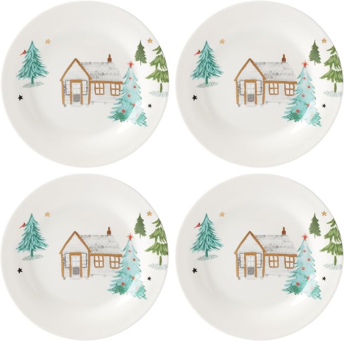 Lenox 890753 Balsam Lane 4-Piece Tidbit Plate Set Christmas Drinkware Holiday Hosting