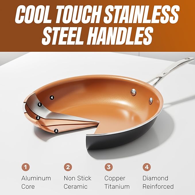 Gotham Steel True 20 Pc Ceramic Cookware Set Nonstick Ceramic Pots and Pans Set Non Stick with Deep Square Pan Set &amp Bakeware Set Non Toxic PFOA PFOS Free Oven &amp Dishwasher Safe No Cheater