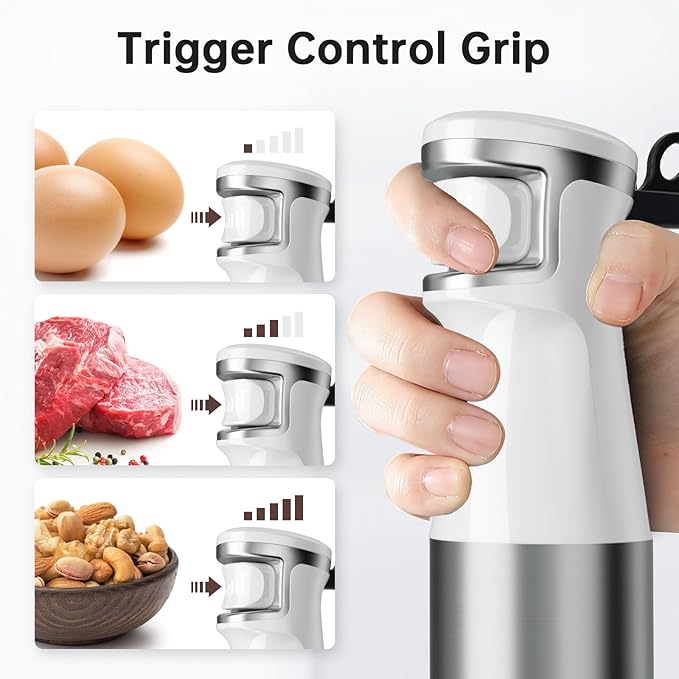 Immersion Blender Handheld Corded Hand Blenders Set 1100W Trigger Variable Speed 5 in 1 Stick Emulsifier with Chopper Whisk and Frother for Soup Baby Food and Smoothies White