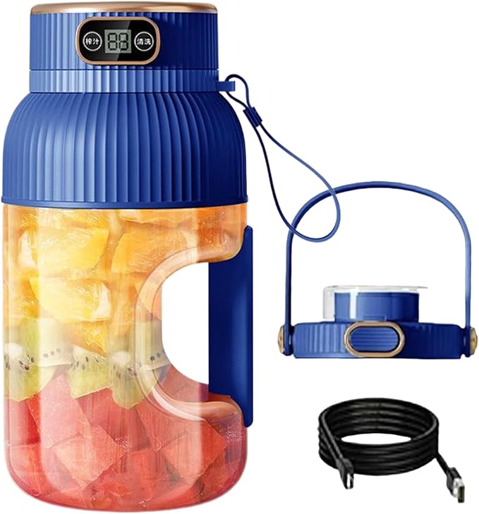Portable Blender Large Capacity Portable Juicer Blender 10 Blades Electric Personal Blenders with Anti-slip Handle Juicer Cup with Digital Display Blender for Kitchen Travel Sport Portable Juicer Per