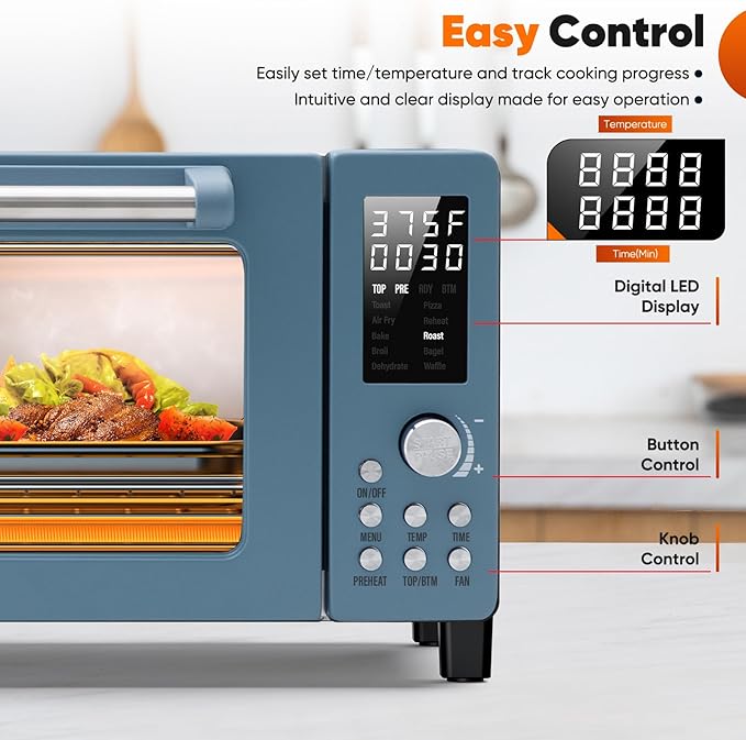 Nuwave Bravo Pro Convection Air Fryer Toaster Oven Combo 2025 New and Improved 10-in-1 50°-450°F Temp Controls Quick &amp Even Crisp Technology 21Qt Capacity Cozy Blue PFAS Free