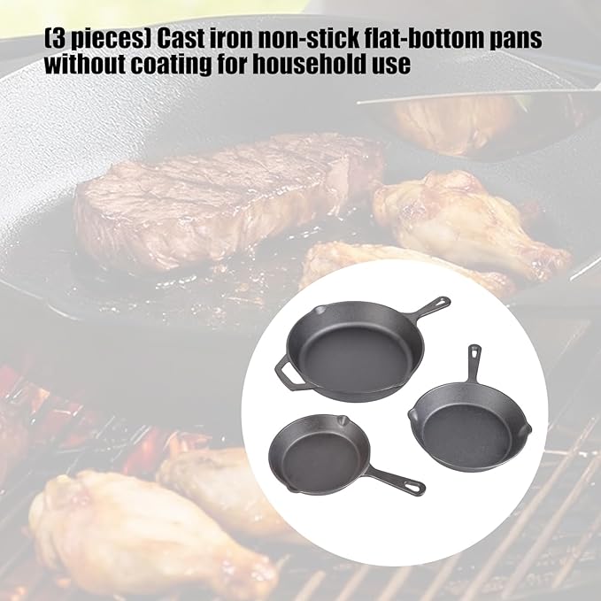 3Piece Set Heavy-Duty Professional Restaurant Chefs PreSeasoned Pan Cookware Set 6 8 10
