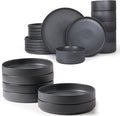 Famiware Star Dinnerware Set with Plates and Bowls Service for 6 (24-Piece) Stoneware Kitchen Dishes Dinner Sets - Matte Dark Charcoal