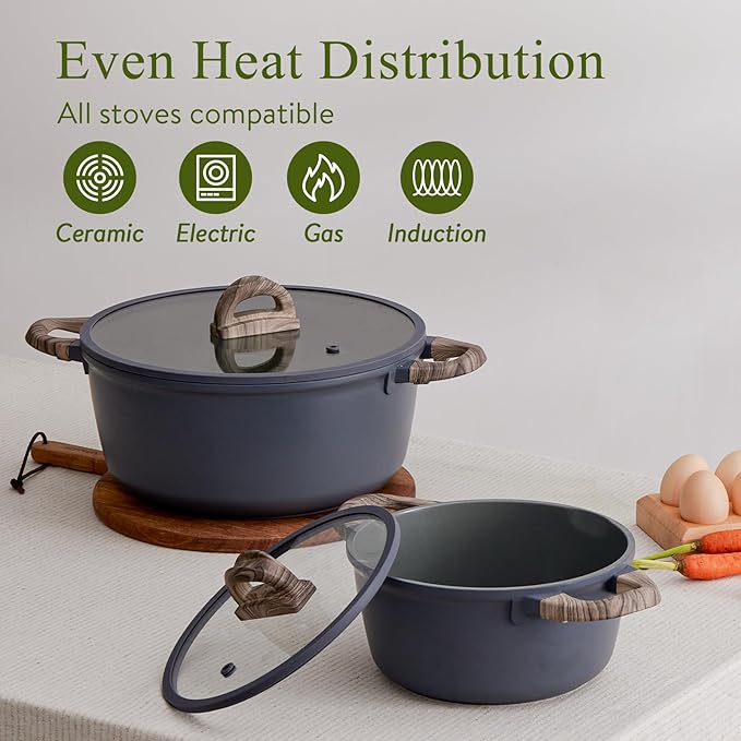 22Pcs Pots and Pans Set Non Stick Non-Toxic Ceramic Cookware Sets Nonstick Kitchen Pot and Pan Set With Lid Gray Granite Induction Compatible with Glass Lids 10 Griddles Frying Pan PFOA/PFOS-Free