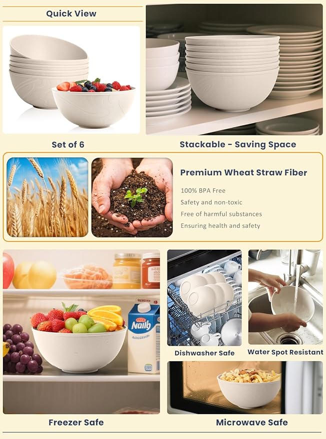 Homienly 20 PCS Premium Wheat Straw Dinnerware Sets Reusable Cups Plates and Bowls Sets for Kitchen Lightweight and Unbreakable Dishwasher and Microwave Safe Dishes Set - Beige