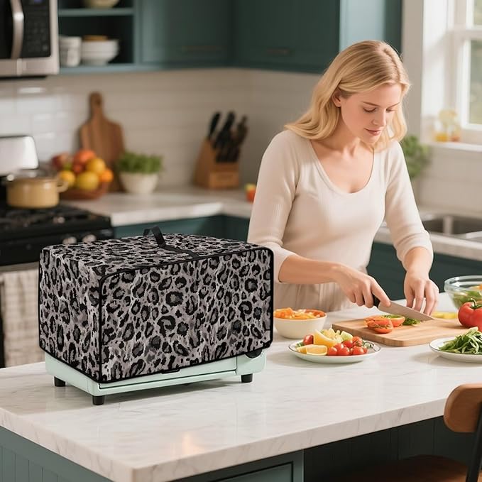 Doojoayie Leopard Toaster Dust Cover Compatible with 8 Slice Toaster Dust Protection Cover Kitchen Decoration Small Appliance Protector Leopard Print
