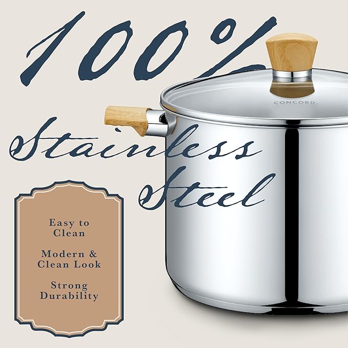Concord 10 Piece Stainless Steel Cookware Set includes Saucepans Stock Pots and Pans/Skillets