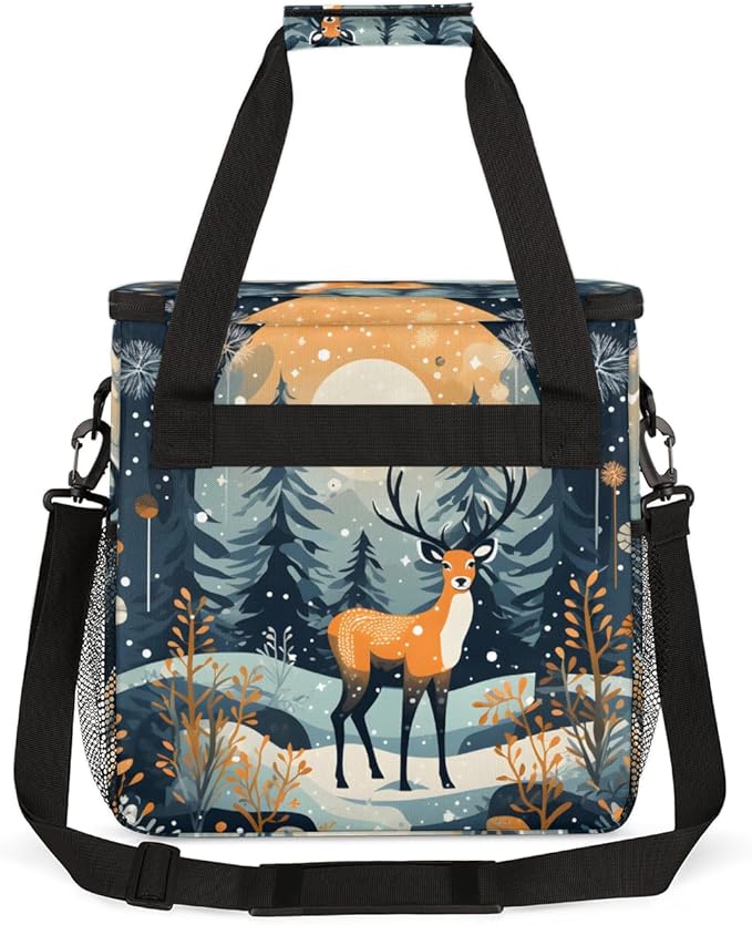 Winter Reindeer Coffee Maker Carrying Bag Christmas Elk Travel Storage Bag Compatible with K-Mini or K-Mini Plus Single Serve Coffee Brewer Carrying Case with Multiple Pockets &amp Shoulder Strap