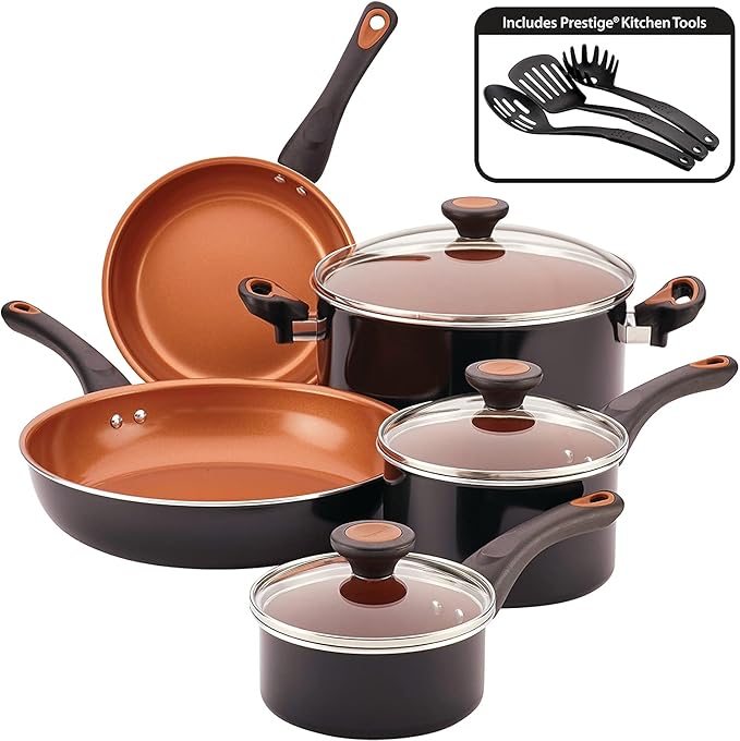 Farberware 10365 Glide Dishwasher Safe Nonstick Cookware Set / Pots and Pans Set - 11 Piece Black