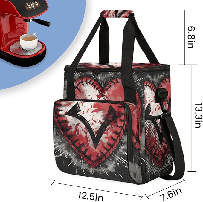 Graffiti Baseball Coffee Maker Carrying Bag Heart Baseball Travel Storage Bag Compatible with K-Mini or K-Mini Plus Single Serve Coffee Brewer Carrying Case with Multiple Pockets &amp Shoulder Stra