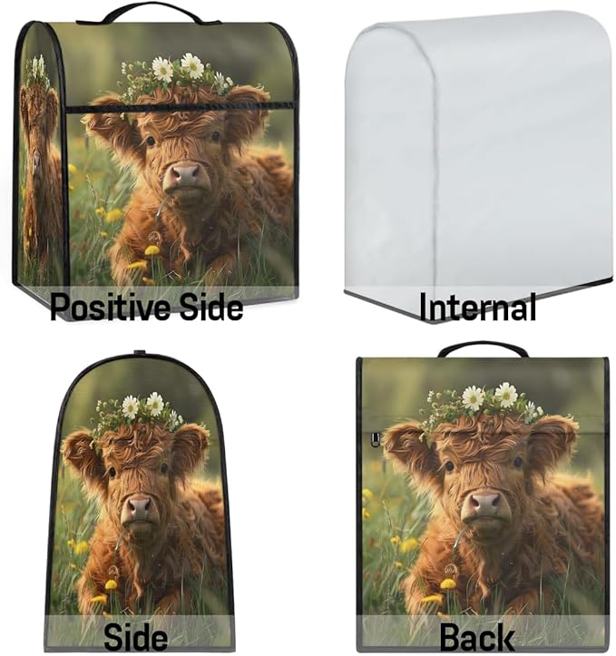cfpolar Kitchen Aid Mixer Cover Compatible with 6-8 Quarts Animal Highland Cattle Flower Stand Mixer Cover Kitchen Aid Mixers Accessories Appliance Organizer Bag Dust Covers with Zipper Pocket