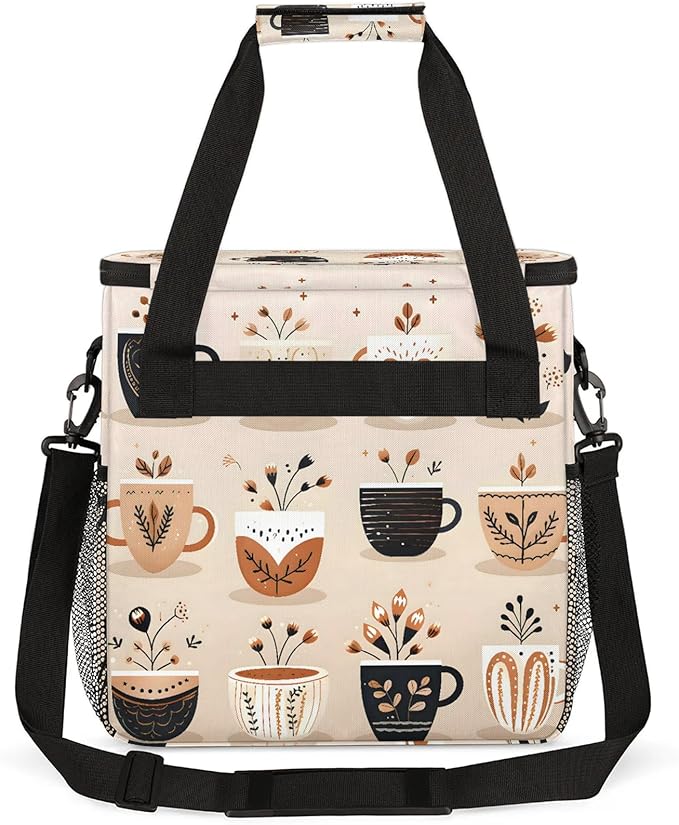 Cute Coffee Coffee Maker Carring Bag Large Insulated Storage Organizer Case Tote Bags with Shoulder Strap for Travel Work Picnic
