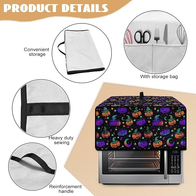 Halloween Pumpkins Toaster Oven Cover for Kitchen Counter Thanksgiving Wide Slots Toaster Cover Bread Maker Covers Dust &amp Fingerprint Protection Washable Kitchen Small Appliance-1