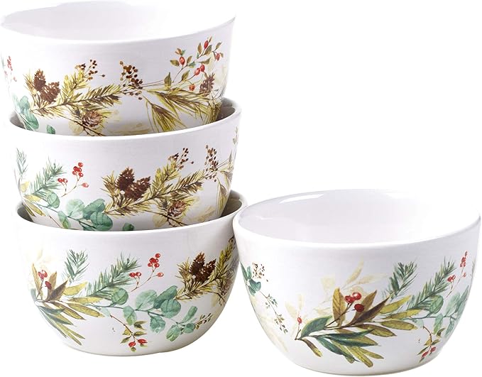 Christmas Story 16pc Dinnerware Set – Service for 4 with Santa Plates Bowls &amp Mugs – Vintage Holiday Ceramic Set Featuring Festive Art Red Accents &amp Seasonal Charm