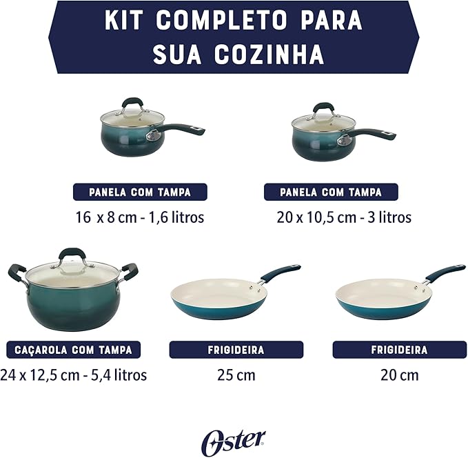 Oster Corbett 8 pc Gradient Teal Forged Aluminum Cookware Set With Ceramic Non-stick - Induction Base - Soft Touch Bakelite Handle and Tempered Glass Lids