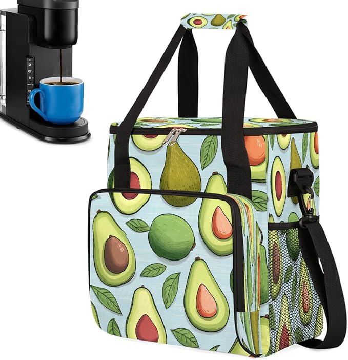Avocado Fruit Coffee Maker Carring Bag Travel Carrying Storage Tote Bag Compatible with Keurig K-Mini or K-Mini Plus Portable Single Serve Coffee Brewer Case with Pockets for K-cup Pods