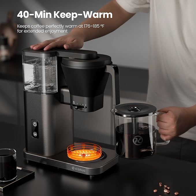 Kismile SCA-Certified 8 Cup Drip Coffee Maker Pour Over Coffee Machine with 3s Instant Heat 197–205℉ Adjustable Flow Control Removable Water Tank Deep Cold Brew &amp 40 Min Keep Warm (Light Grey)
