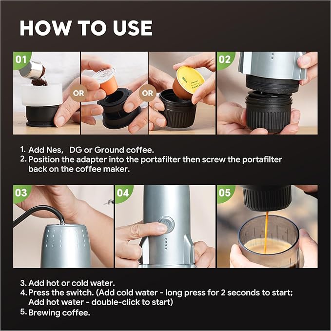 3 in 1 Portable Electric Espresso Machine On the Go with Detachable Coffee Stand Car Coffee Maker Self-Heating with USB-C For Travel Camping and Hiking With Ground Coffee &amp NES PRES*O/DG Pod