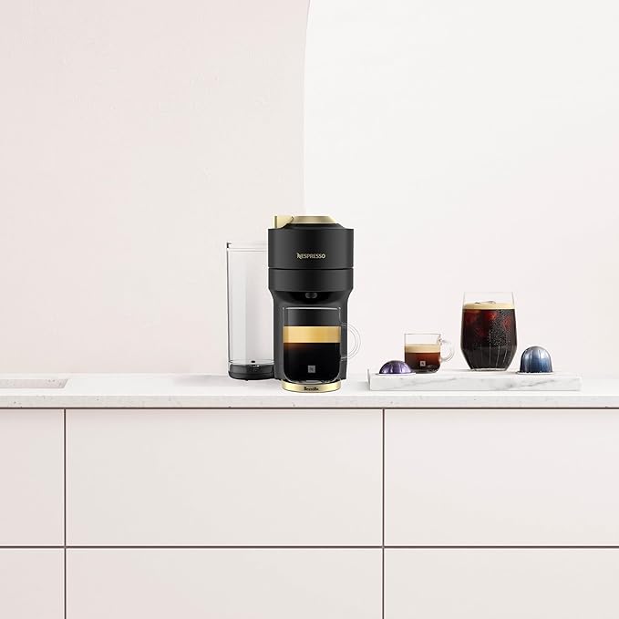 Nespresso Limited-Edition Vertuo Pop+ Coffee and Espresso Maker by Breville Matte Black Gold Descaling Kit