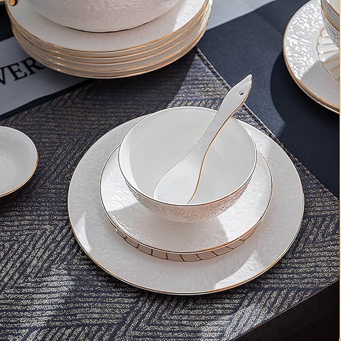 Ceramics Dinner Set Kitchen and Dining Service Durable Kitchen Dinnerware Set Dinner Salad Appitizer Dessert Plate Bowls Best for Indoor and Outdoor Party Creativity Villa Table Decor (Blue 28Pcs)